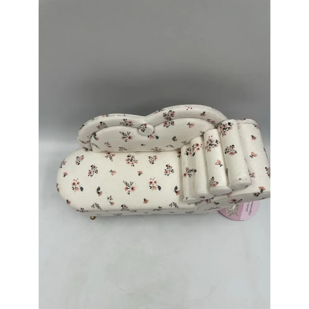 NWT Mini Floral Sofa Couch Chaise Jewelry Box Organizer 11”x6”